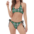 Saint Patrick's Day Tartan Pattern Print Halter Scoop Tie Side Bikini
