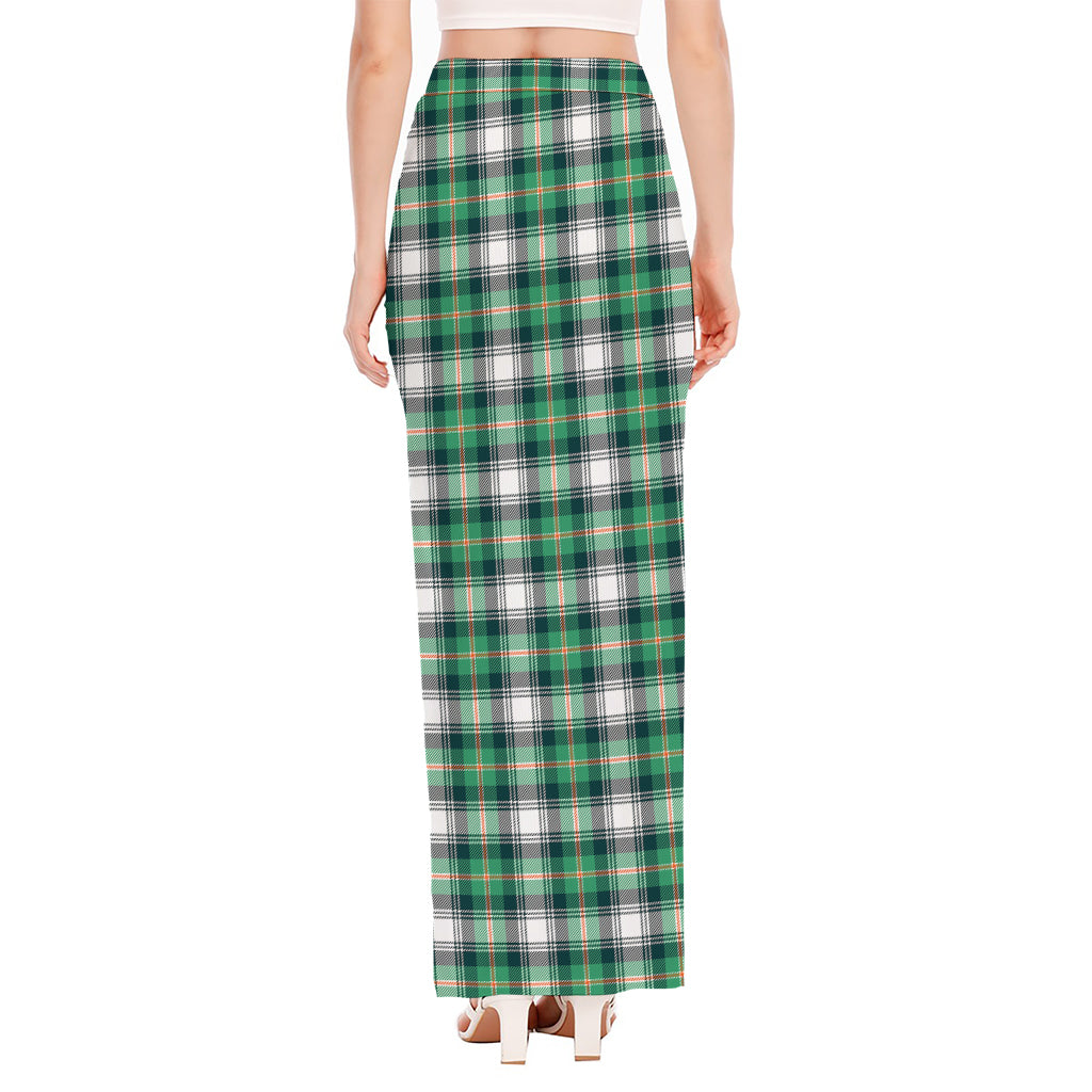 Saint Patrick's Day Tartan Pattern Print High Slit Maxi Skirt