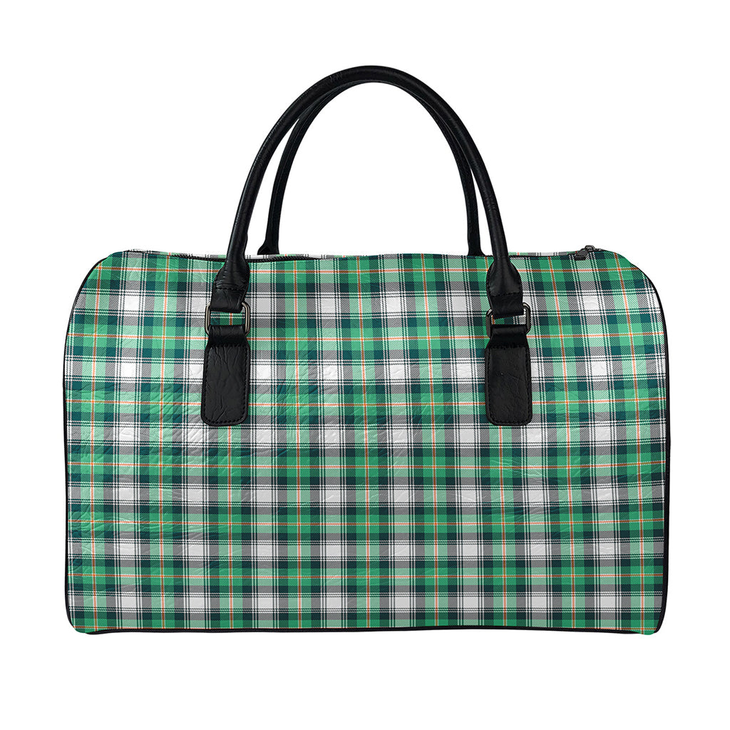 Saint Patrick's Day Tartan Pattern Print Leather Duffle Bag