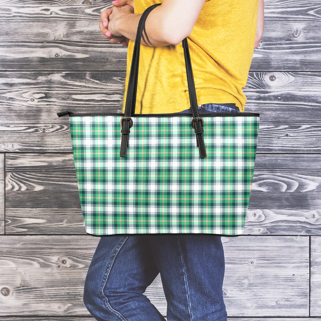 Saint Patrick's Day Tartan Pattern Print Leather Tote Bag