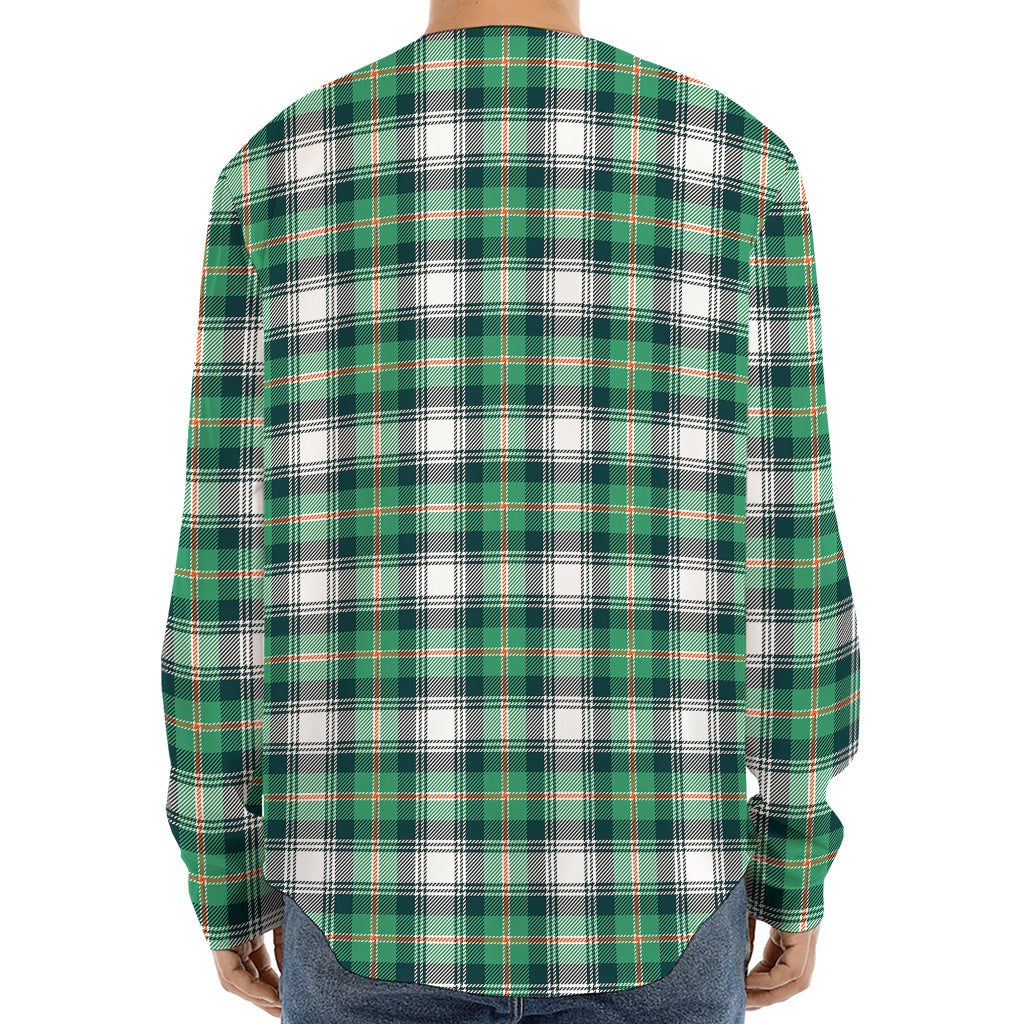 Saint Patrick's Day Tartan Pattern Print Long Sleeve Baseball Jersey