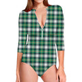 Saint Patrick's Day Tartan Pattern Print Long Sleeve Swimsuit