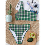 Saint Patrick's Day Tartan Pattern Print One Shoulder Bikini Top