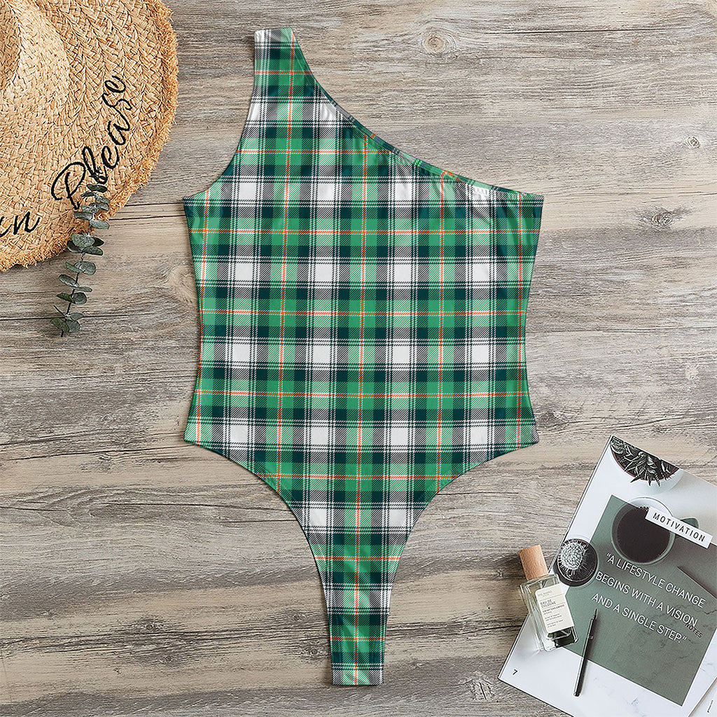 Saint Patrick's Day Tartan Pattern Print One Shoulder Bodysuit