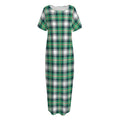 Saint Patrick's Day Tartan Pattern Print Short Sleeve Long Nightdress