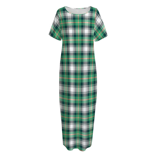 Saint Patrick's Day Tartan Pattern Print Short Sleeve Long Nightdress