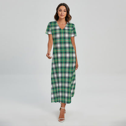 Saint Patrick's Day Tartan Pattern Print Short Sleeve Maxi Dress