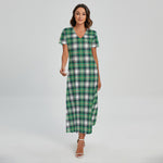 Saint Patrick's Day Tartan Pattern Print Short Sleeve Maxi Dress
