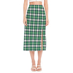 Saint Patrick's Day Tartan Pattern Print Side Slit Midi Skirt