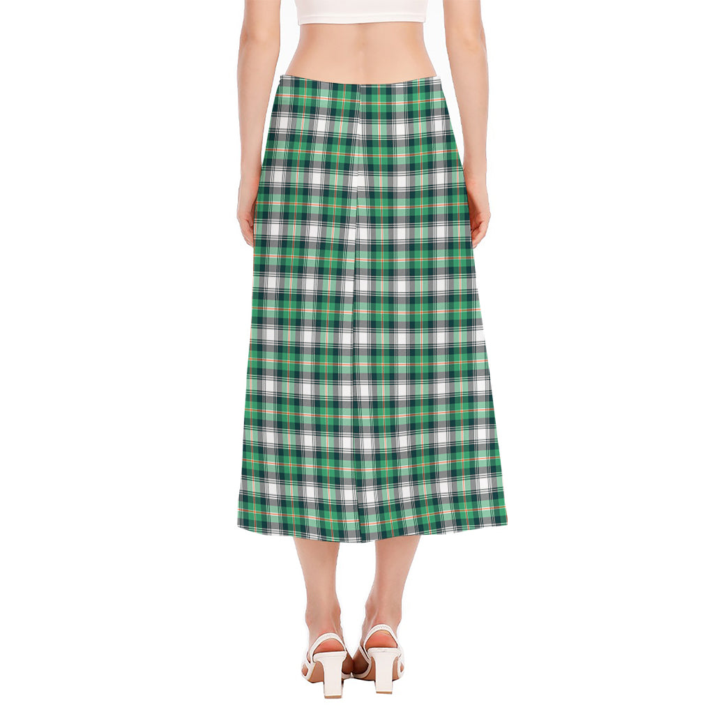 Saint Patrick's Day Tartan Pattern Print Side Slit Midi Skirt
