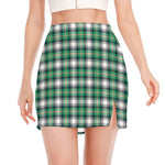 Saint Patrick's Day Tartan Pattern Print Side Slit Mini Skirt