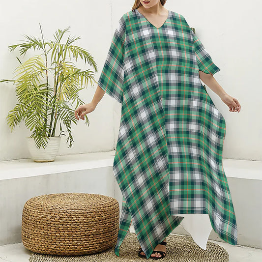 Saint Patrick's Day Tartan Pattern Print Silk V-Neck Kaftan Dress