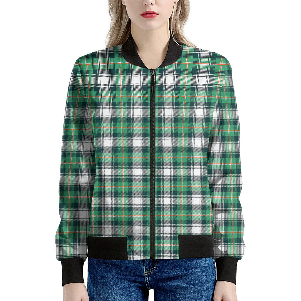 Saint Patrick's Day Tartan Pattern Print Women's Bomber Jacket