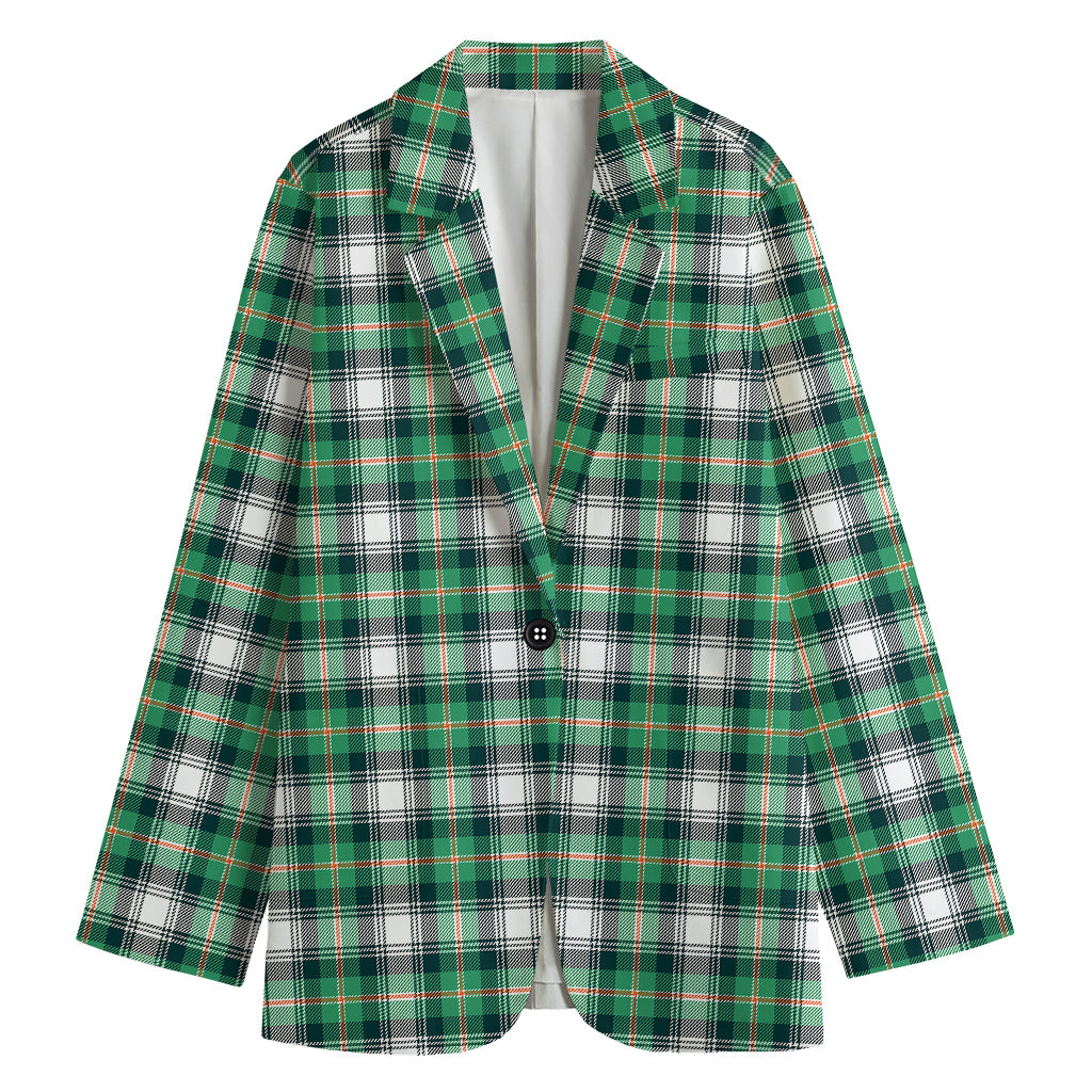 Saint Patrick's Day Tartan Pattern Print Women's Cotton Blazer