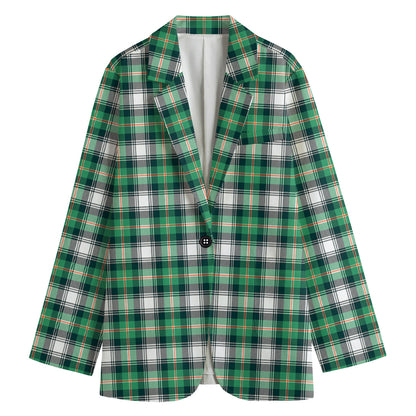 Saint Patrick's Day Tartan Pattern Print Women's Cotton Blazer