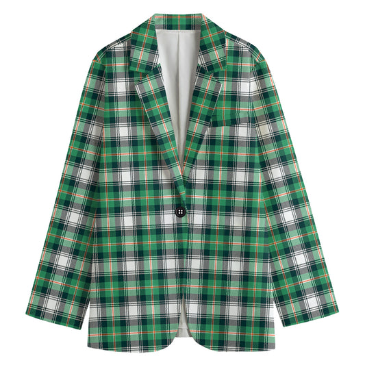 Saint Patrick's Day Tartan Pattern Print Women's Cotton Blazer