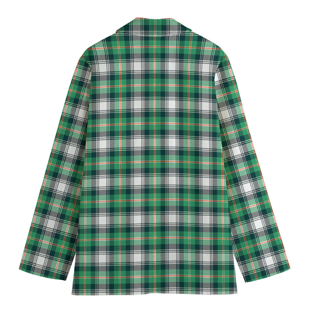 Saint Patrick's Day Tartan Pattern Print Women's Cotton Blazer