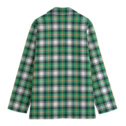 Saint Patrick's Day Tartan Pattern Print Women's Cotton Blazer