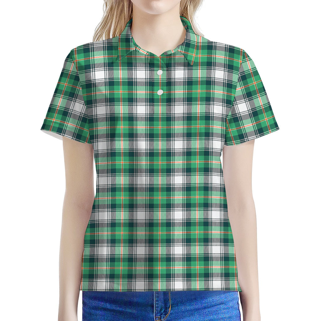 Saint Patrick's Day Tartan Pattern Print Women's Polo Shirt
