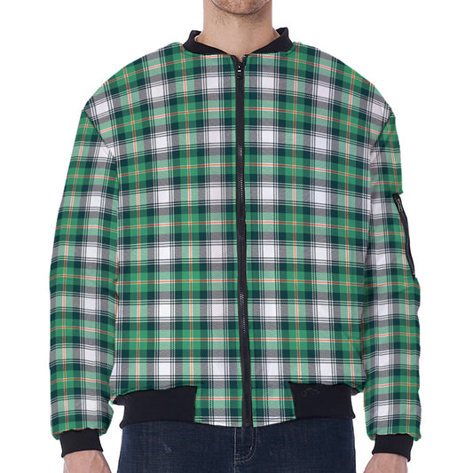 Saint Patrick's Day Tartan Pattern Print Zip Sleeve Bomber Jacket