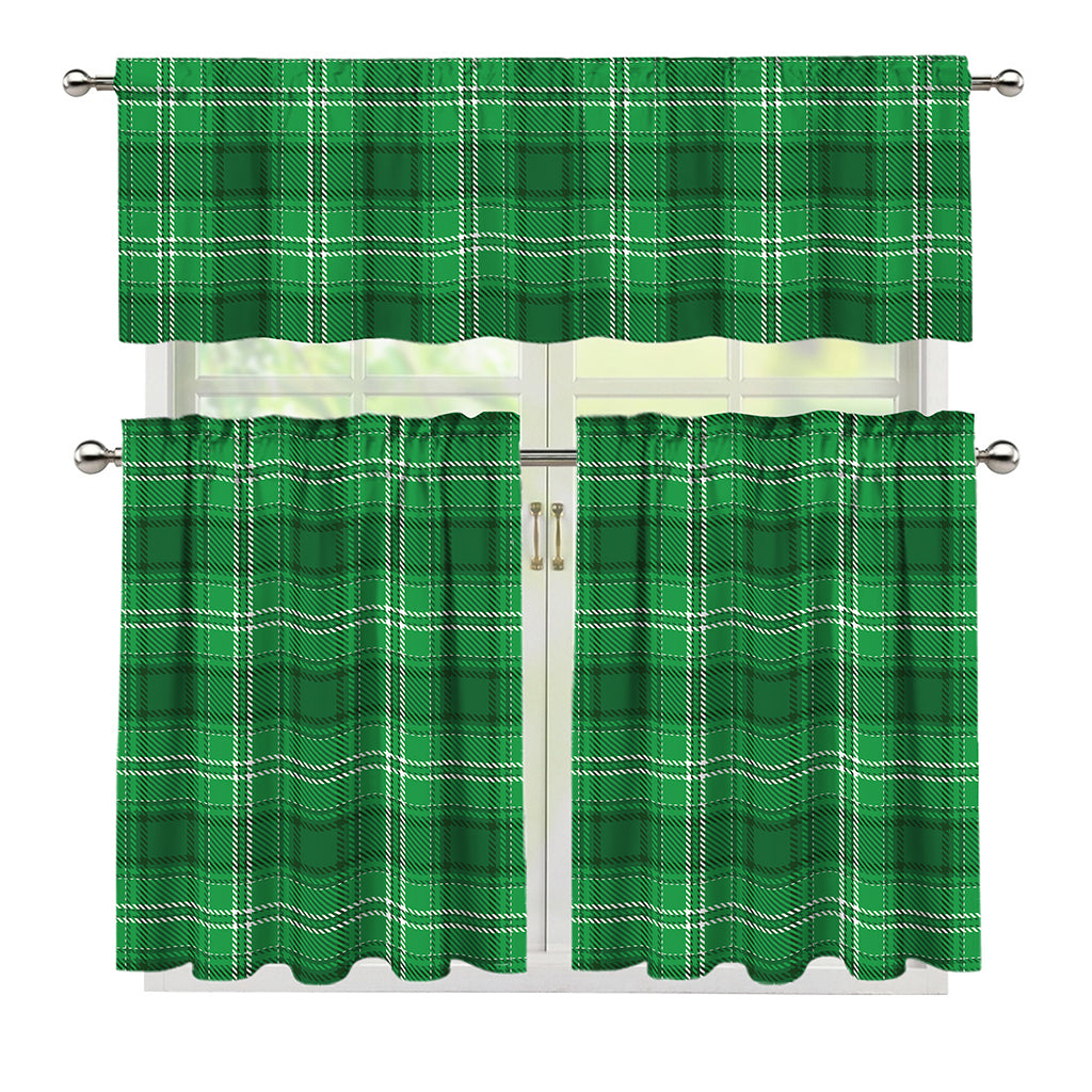 Saint Patrick's Day Tartan Print 3 Piece Kitchen Curtains