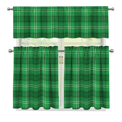 Saint Patrick's Day Tartan Print 3 Piece Kitchen Curtains