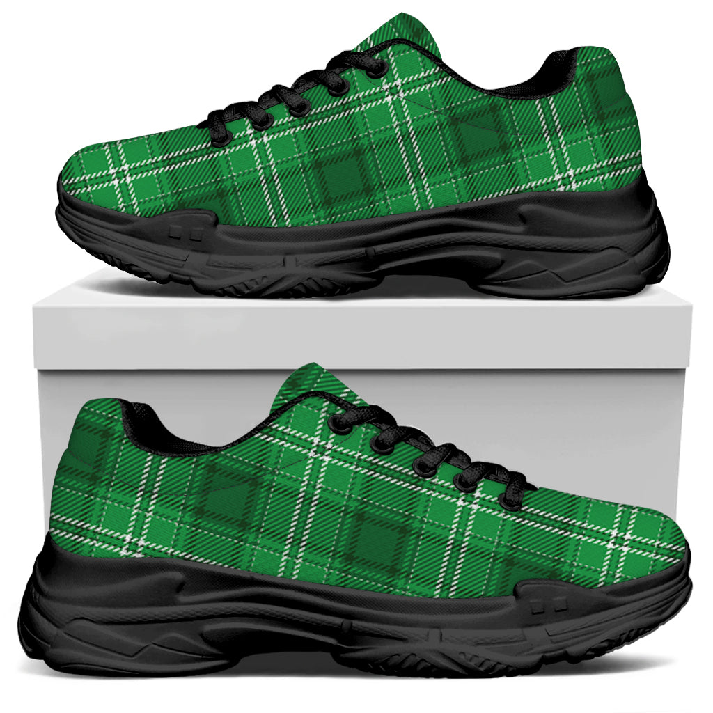 Saint Patrick's Day Tartan Print Black Chunky Shoes