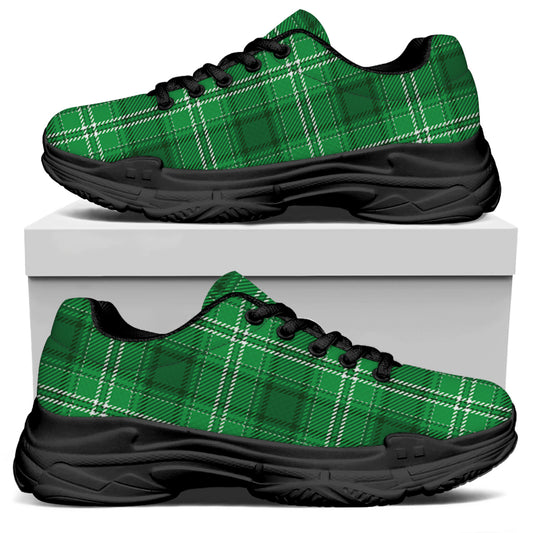 Saint Patrick's Day Tartan Print Black Chunky Shoes