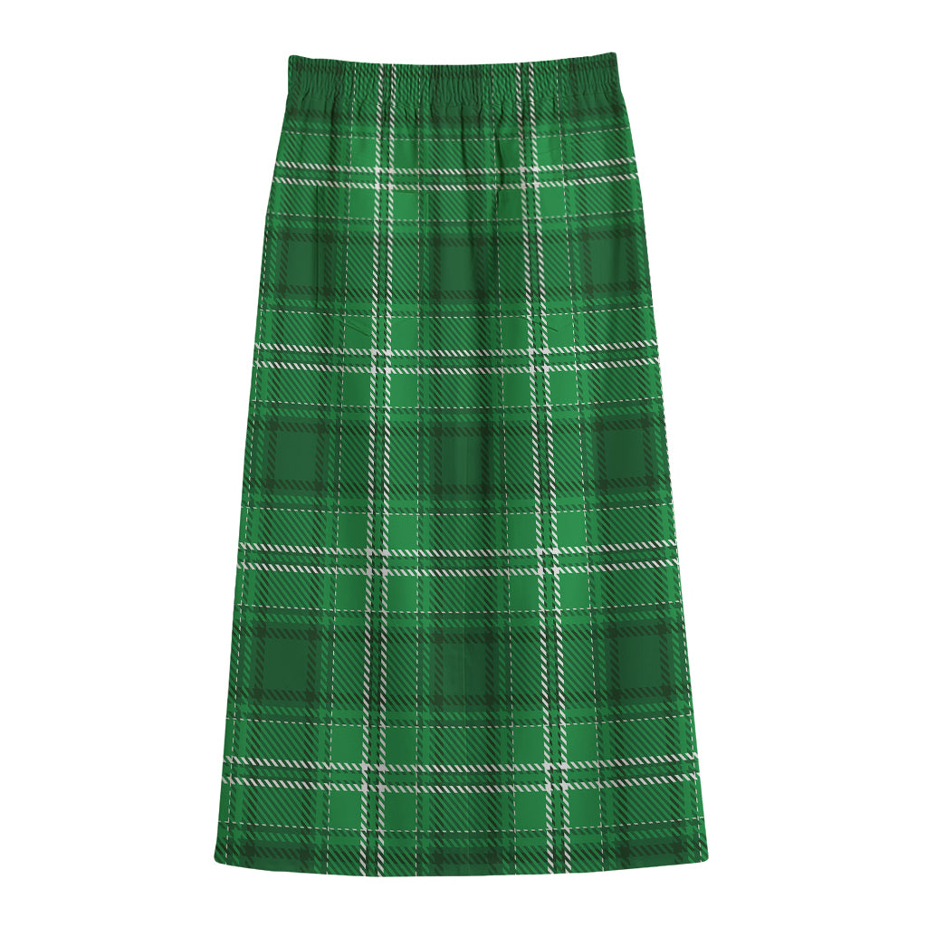Saint Patrick's Day Tartan Print Cotton Front Slit Maxi Skirt