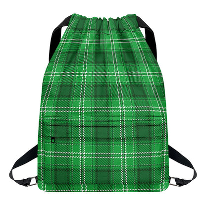 Saint Patrick's Day Tartan Print Drawstring Backpack