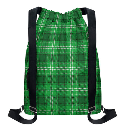 Saint Patrick's Day Tartan Print Drawstring Backpack