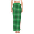 Saint Patrick's Day Tartan Print High Slit Maxi Skirt