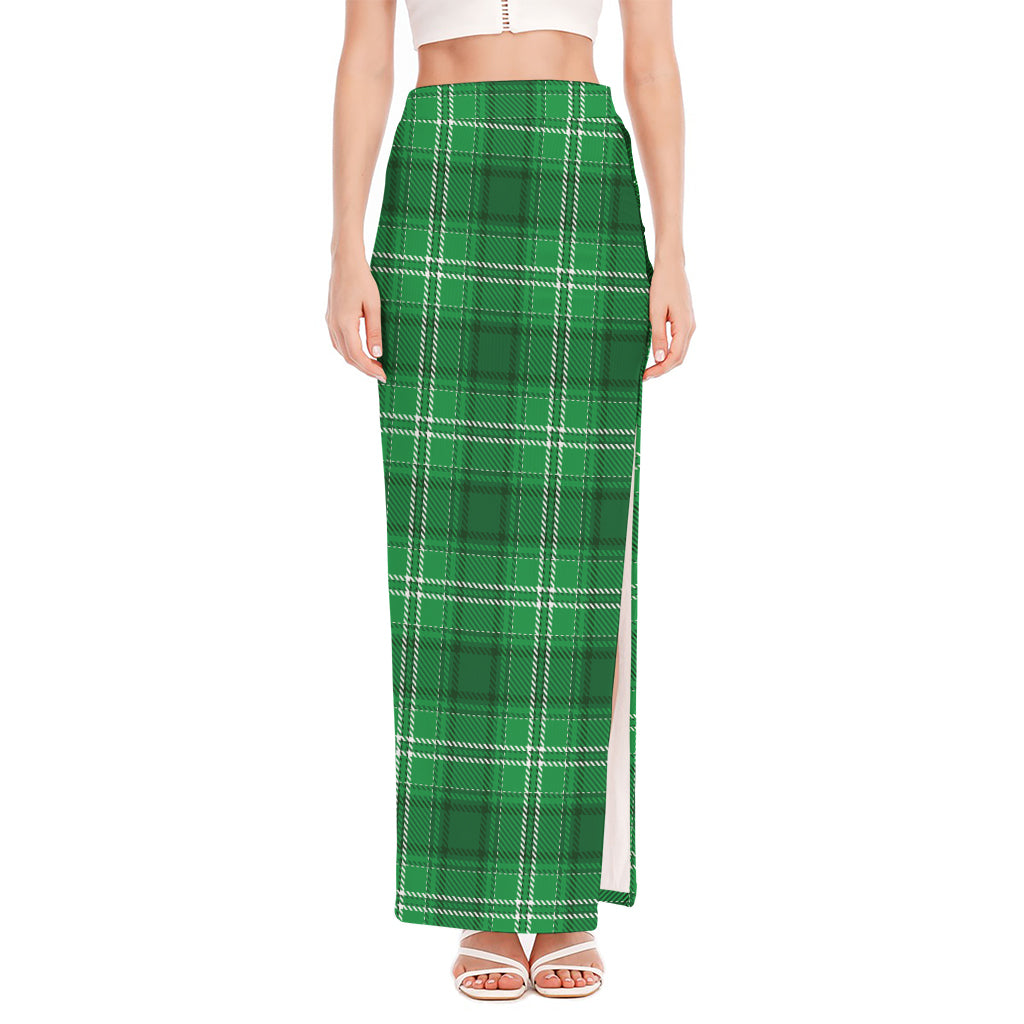 Saint Patrick's Day Tartan Print High Slit Maxi Skirt