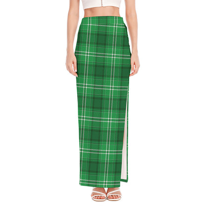 Saint Patrick's Day Tartan Print High Slit Maxi Skirt