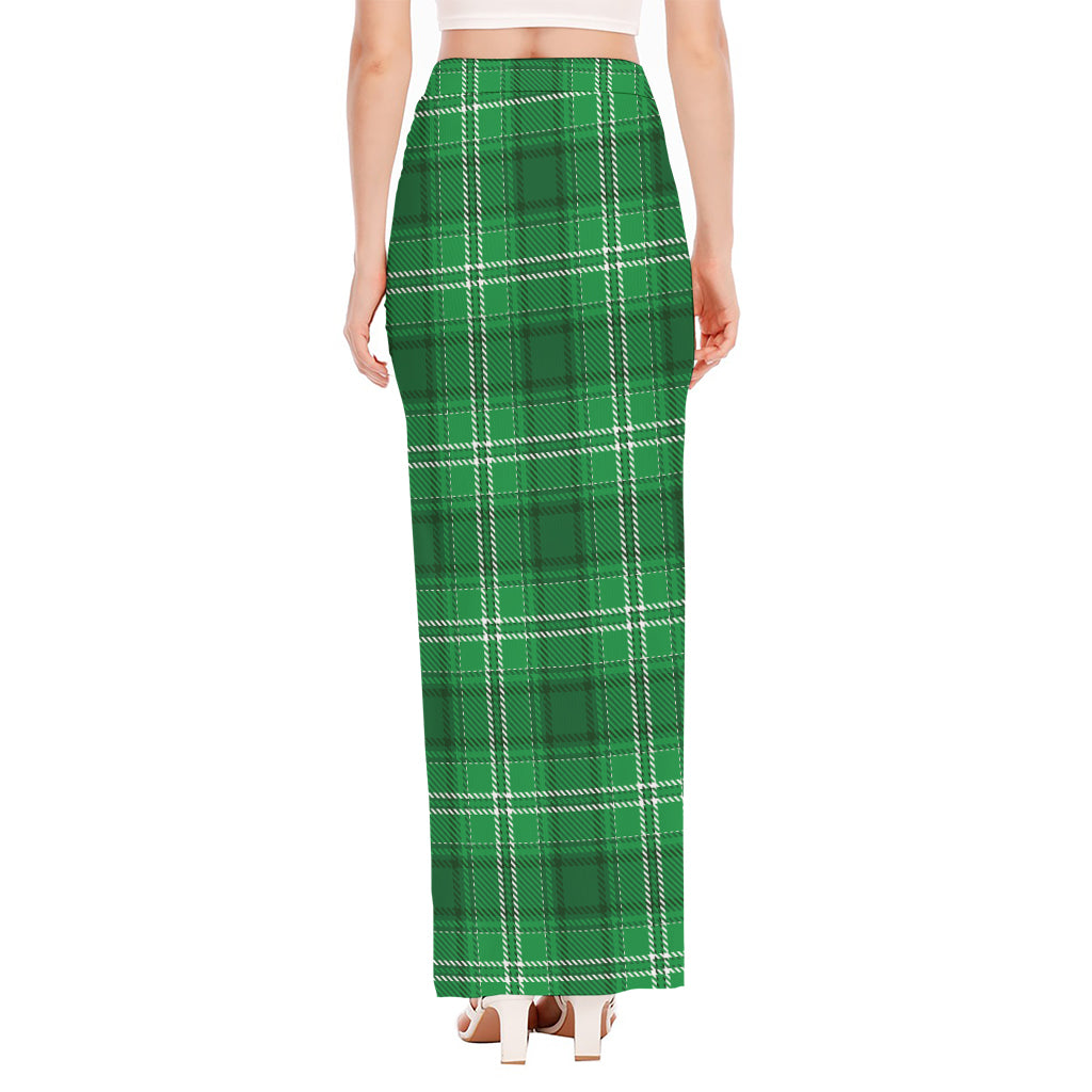 Saint Patrick's Day Tartan Print High Slit Maxi Skirt