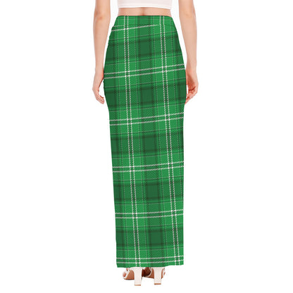 Saint Patrick's Day Tartan Print High Slit Maxi Skirt