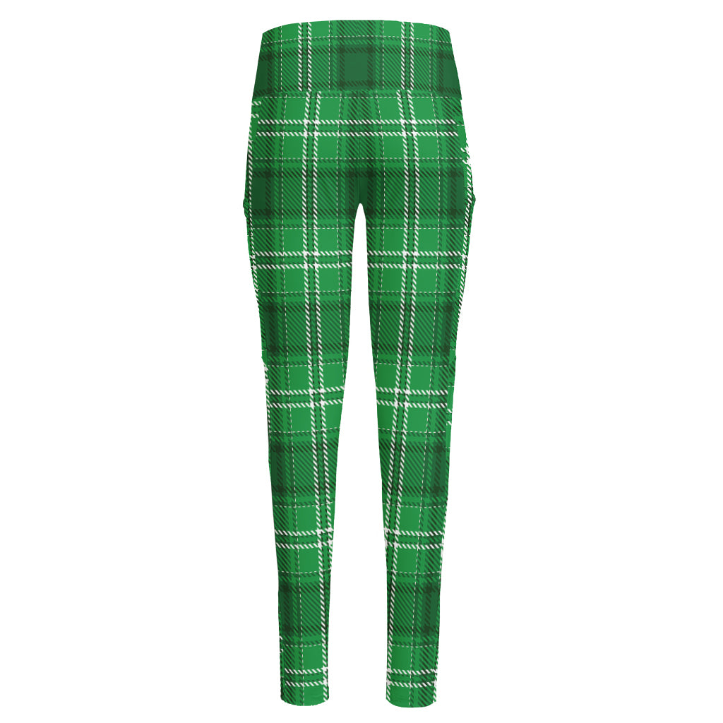 Saint Patrick's Day Tartan Print High-Waisted Pocket Leggings