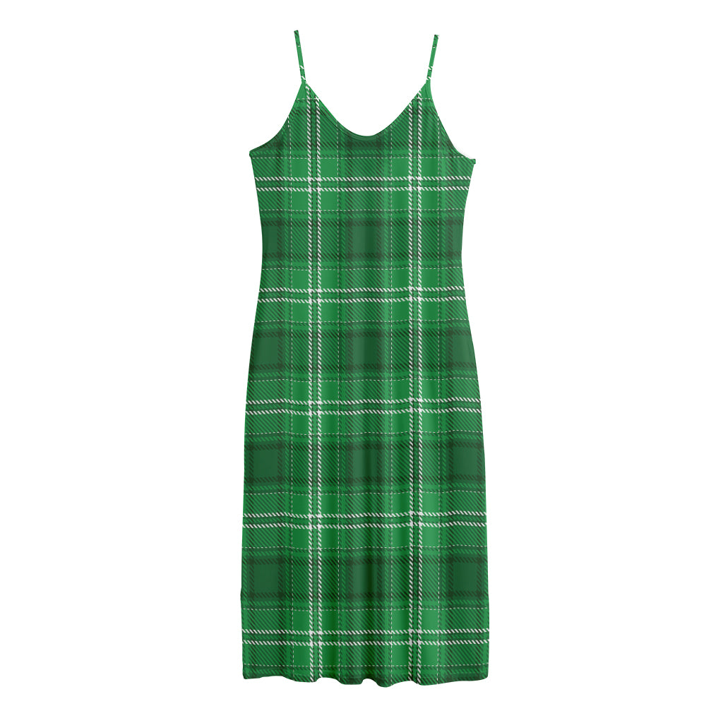 Saint Patrick's Day Tartan Print Jersey Midi Cami Dress
