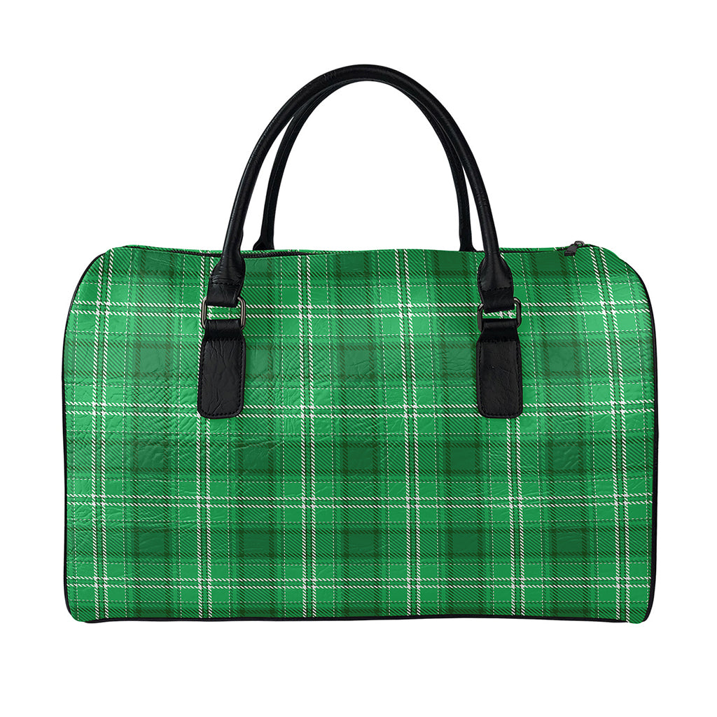 Saint Patrick's Day Tartan Print Leather Duffle Bag