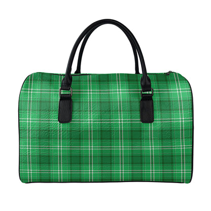 Saint Patrick's Day Tartan Print Leather Duffle Bag