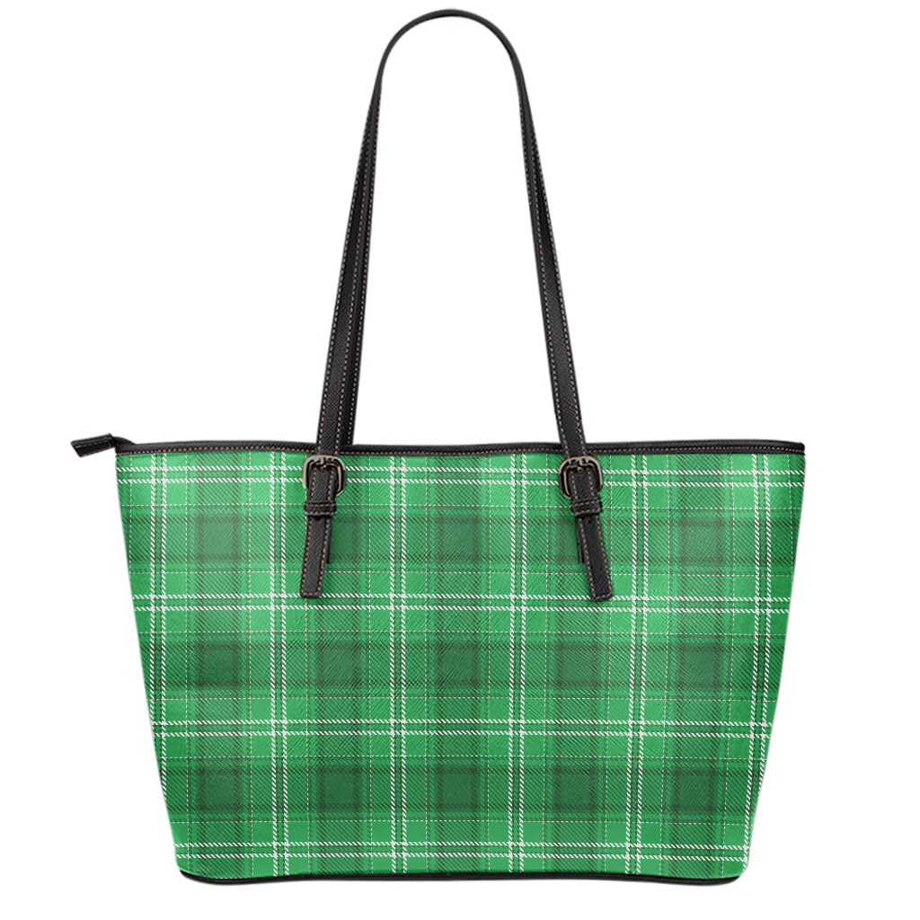 Saint Patrick's Day Tartan Print Leather Tote Bag