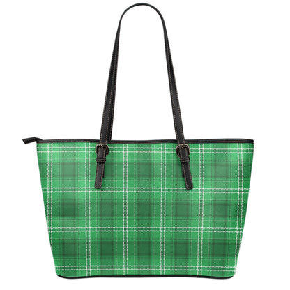 Saint Patrick's Day Tartan Print Leather Tote Bag