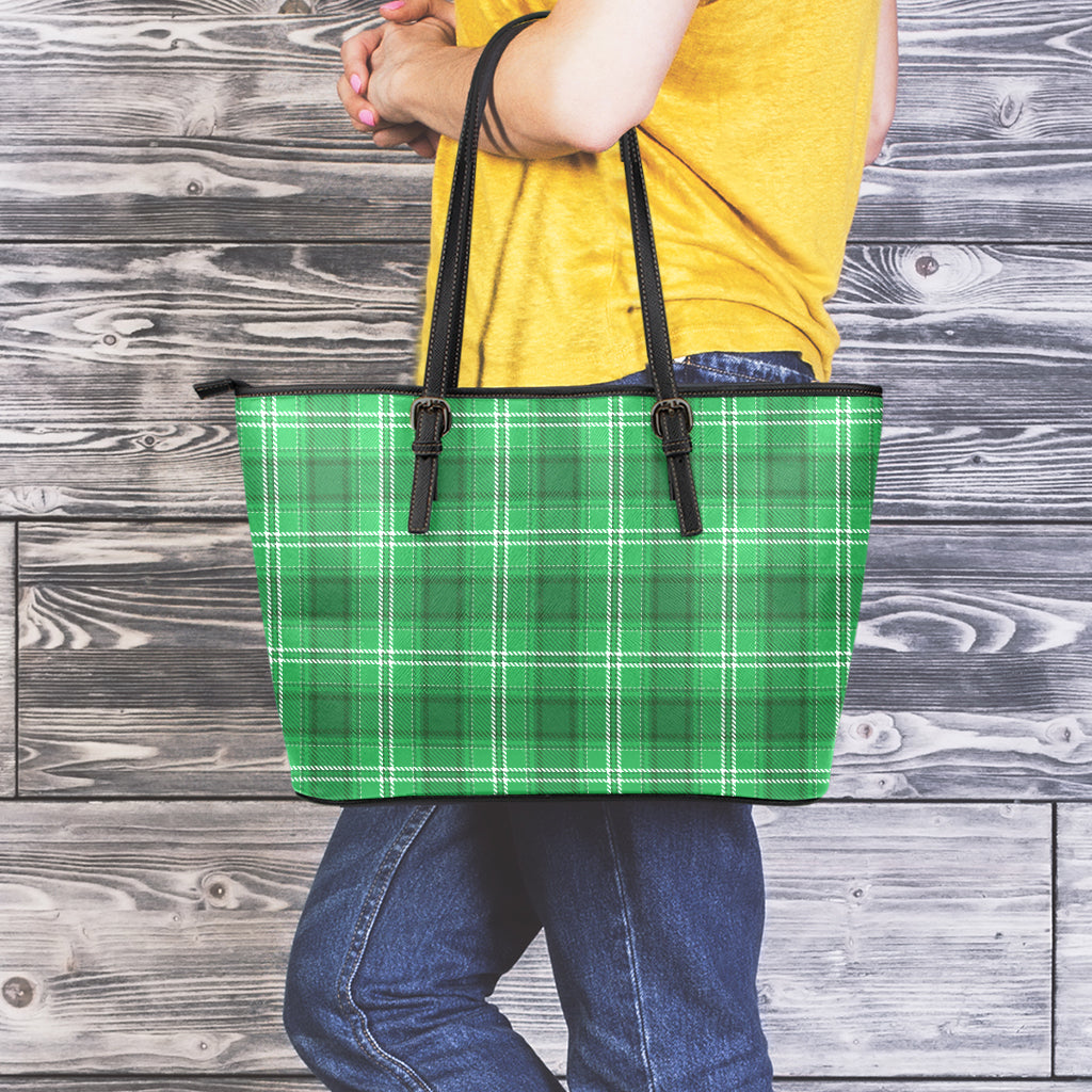 Saint Patrick's Day Tartan Print Leather Tote Bag