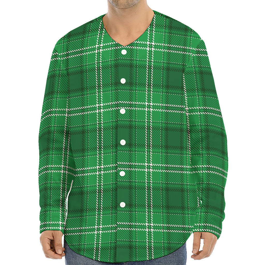 Saint Patrick's Day Tartan Print Long Sleeve Baseball Jersey