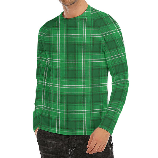 Saint Patrick's Day Tartan Print Men's Long Sleeve Rash Guard