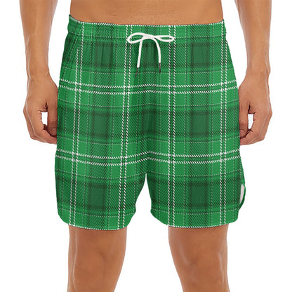 Saint Patrick's Day Tartan Print Men's Split Running Shorts