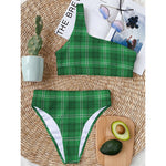 Saint Patrick's Day Tartan Print One Shoulder Bikini Top