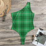 Saint Patrick's Day Tartan Print One Shoulder Bodysuit