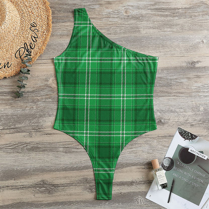 Saint Patrick's Day Tartan Print One Shoulder Bodysuit