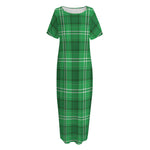 Saint Patrick's Day Tartan Print Short Sleeve Long Nightdress